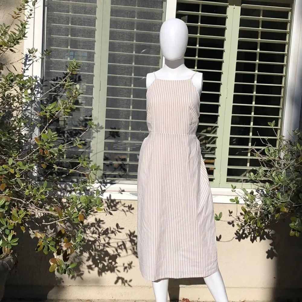 First Monday White & Beige Striped Dress Sz Med